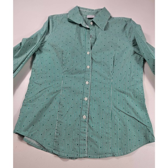 Kim rogers striped polka dot green stretch career blouse 3/4 sleeve M ^ - Picture 4 of 7